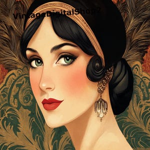 Hermosa imagen digital de chica estilo vintage de los años 20, ilustración de mujer Art Decó