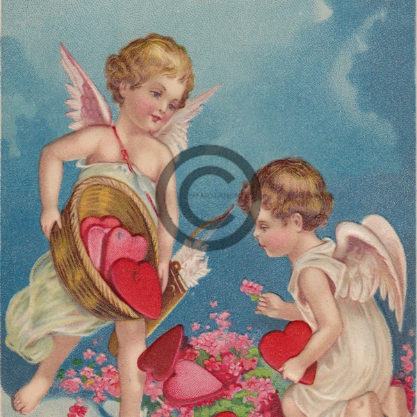 Vintage Victorian Cupid Valentine Digital Download Printable image cards/tags/logos/labels/transfers/scrapbooking/journal pages/clip art