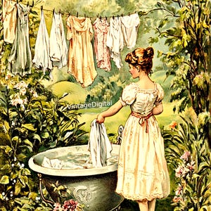 Vintage Wash Day Laundry Illustration Vintage Digital Wall Art Download Printable Image