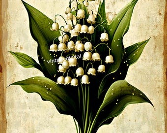 Illustration numérique d'image numérique vintage florale de muguet à télécharger