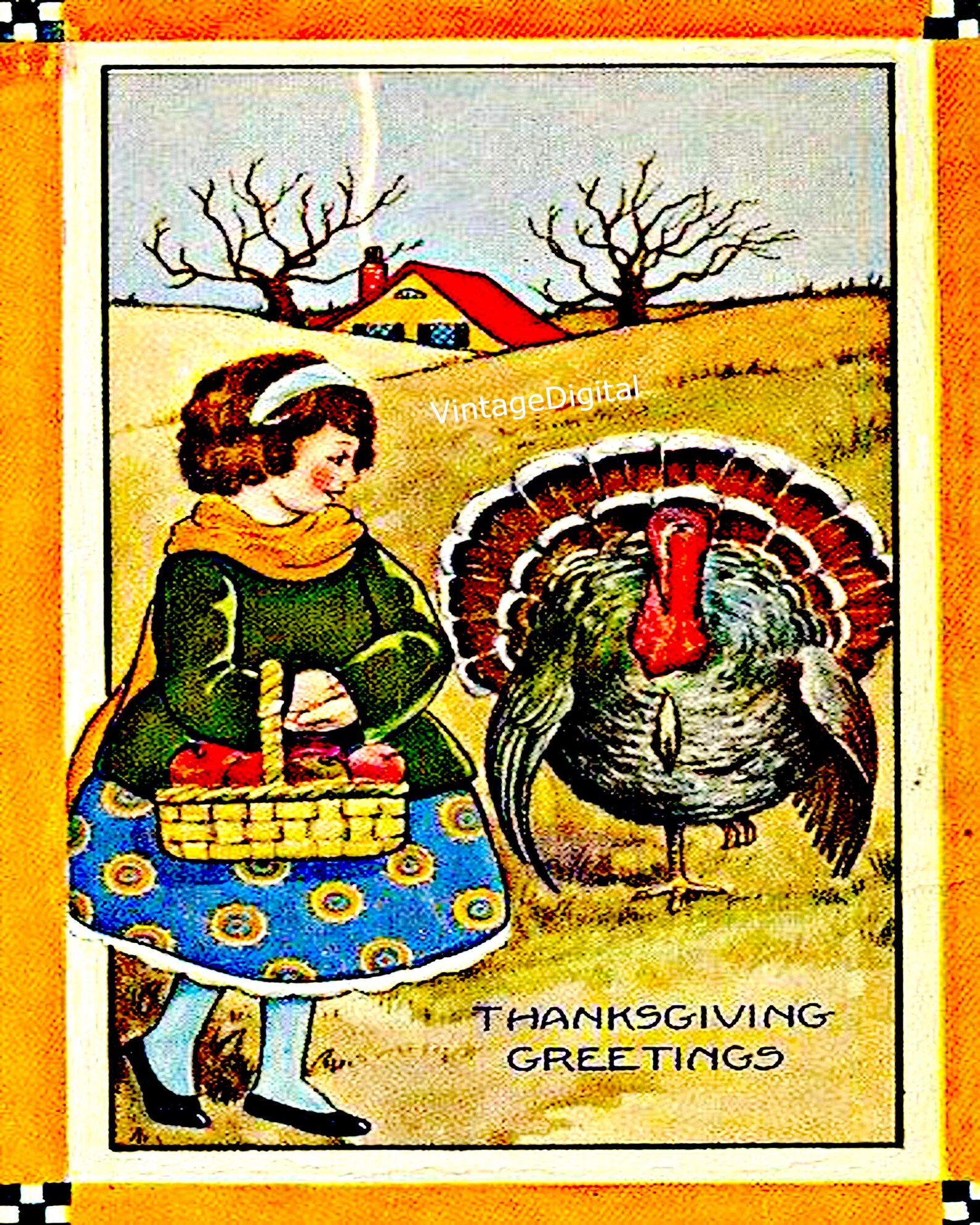 Vintage Digital Thanksgiving Greetings Turkey Download Printable Image ...