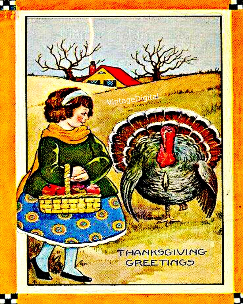 Vintage Digital Thanksgiving Greetings Turkey Download Printable Image ...