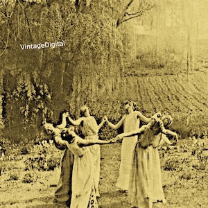 1920s Vintage Circle of Witches Digital Download Printable Art Image Black and White