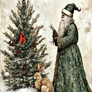 Primitieve vintage oude wereld kerstman afbeelding digitale download afdrukbare decoupage, plakboeken, dagboekpagina, illustraties, kunst aan de muur, kaarten, label