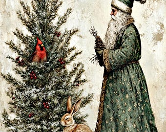 Image vintage du Père Noël : Scène de Noël d'antan (Téléchargement numérique)
