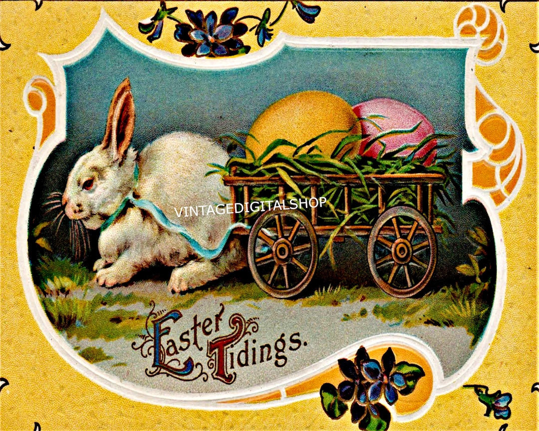 White Rabbit Postcard Vintage Art Deco Easter White Rabbit Postcard Download Printable Art ...