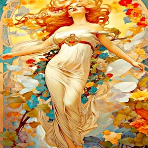 Vintage Summer Maiden Art Deco Woman digitale afbeelding download afdrukbaar