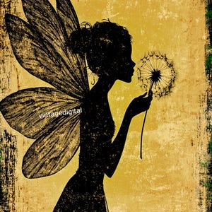 Vintage Fairy Wish Digital Image Téléchargement imprimable Scrapbooking, journalisation, découpage, travaux manuels, cartes, étiquettes, art mural