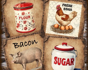 Vintage Farmhouse Country Kitchen Labels Stickers/Tags Digital Printable Instant Download