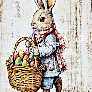 Immagine digitale vintage di coniglio pasquale, lepre, grafica artistica, scaricabile, stampabile, biglietti/etichette/trasferimenti/etichette/loghi/clip art