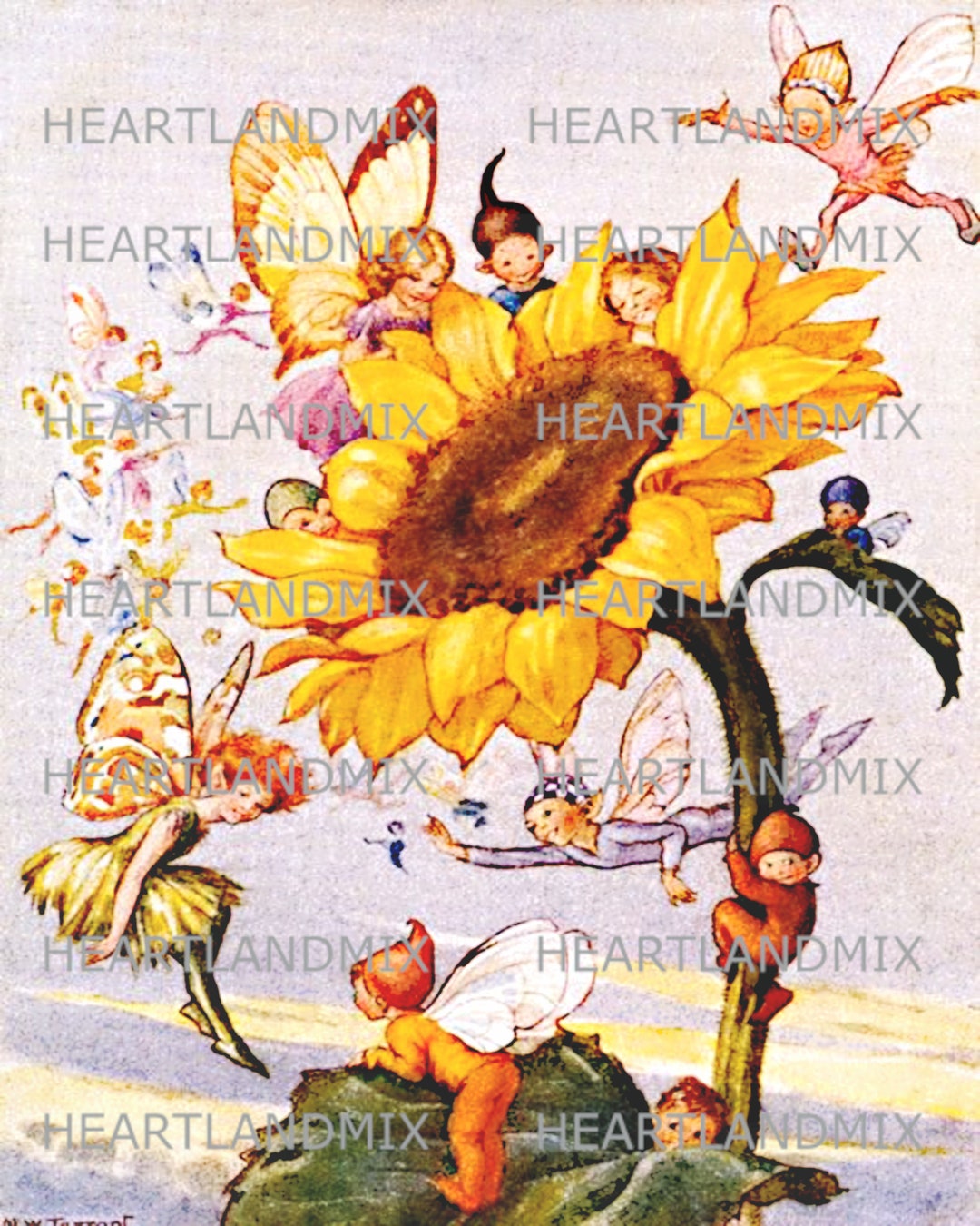 Vintage Fairy Sunflower Fall Digital Graphic Image Download Printable ...
