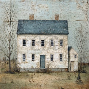 Vintage art populaire colonial primitif maison Saltbox imprimable téléchargement numérique