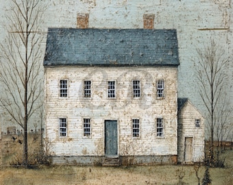 Casa Saltbox de arte popular colonial primitivo vintage, descarga digital imprimible