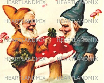 Vintage Gnomes Illustration Vintage Digital Wall Art Download Printable Image