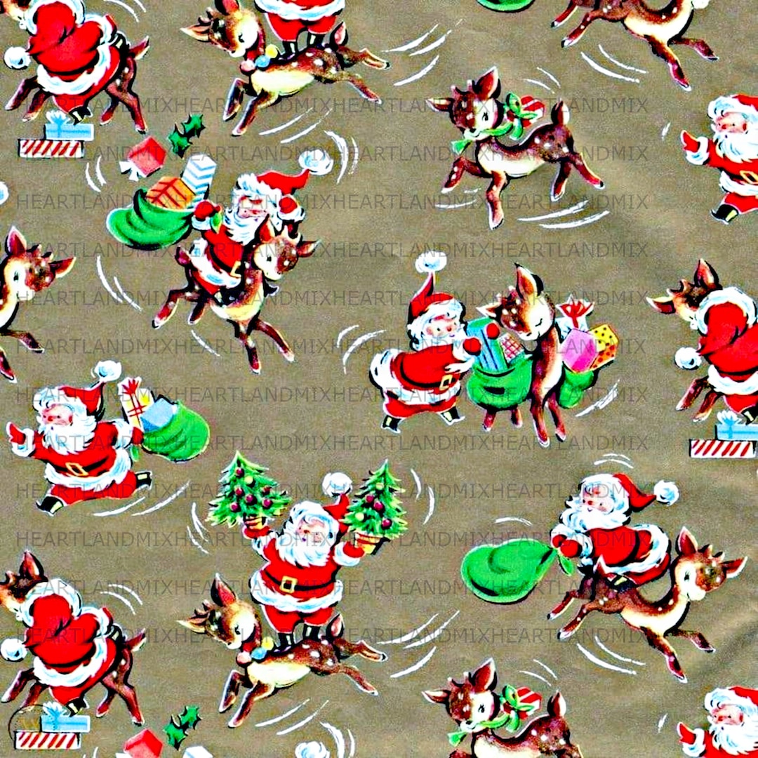 Vintage Santa Mid-century Christmas Paper Digital Image Wallpaper