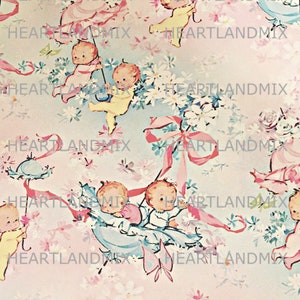 Vintage Baby Shower Wrapping Paper Digital Image Download Printable