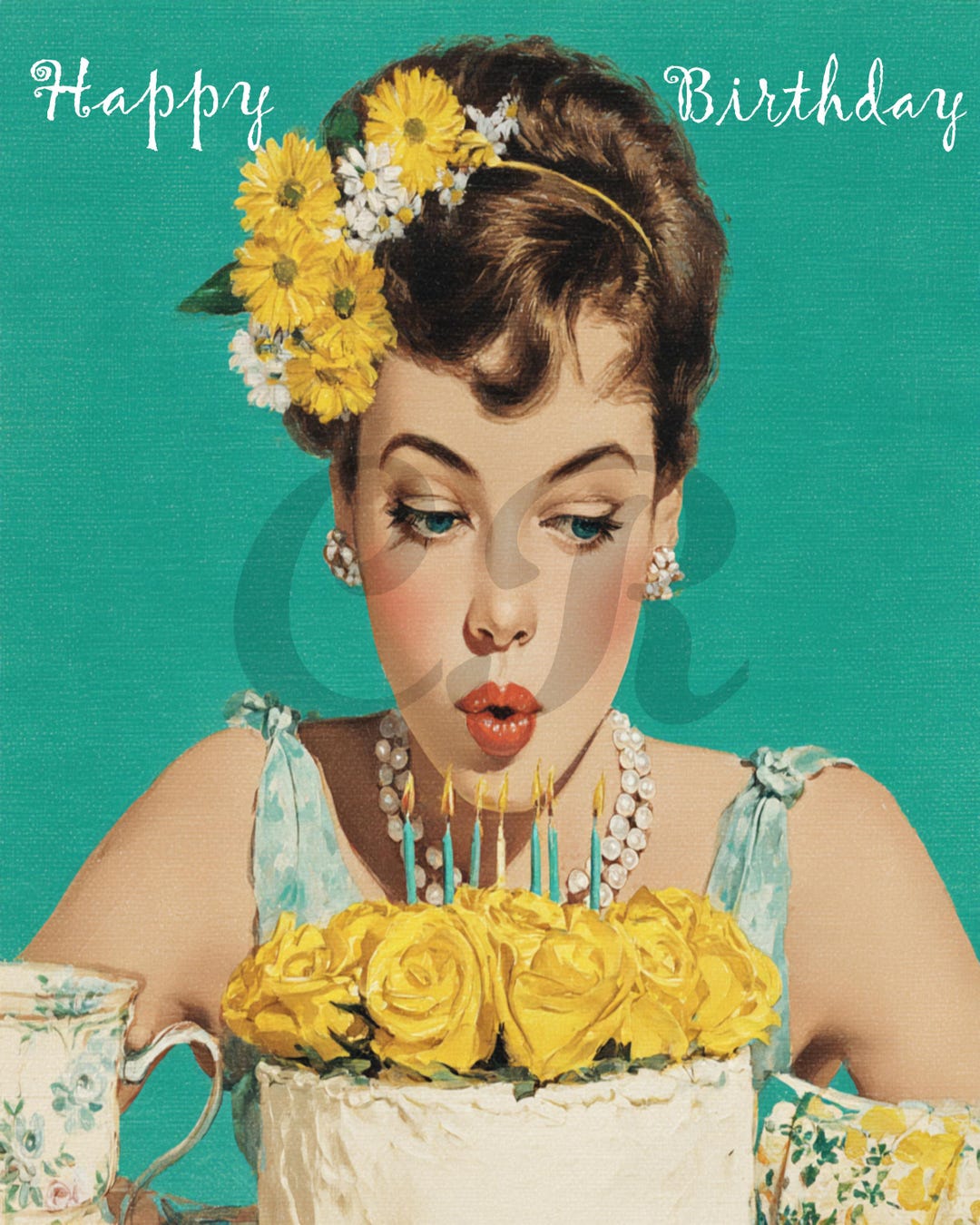 Vintage Happy Birthday Card, Sweetheart, Friendship Card Digital Image ...