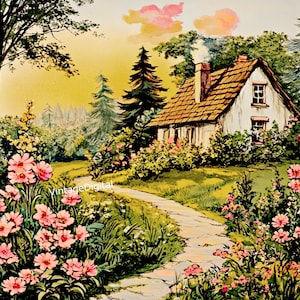Vintage Woodland Cottage Wall Art, Tags, Scrapbook, Cards, Transfers, Labels Digital Image Instant Download Printable