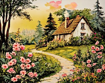 Vintage Cottage Digital Image: Woodland Floral Art (Printable Download)