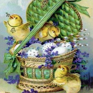 Vintage Easter Basket Chicks Postcards Digital Image Download Printable Chicks and Eggs