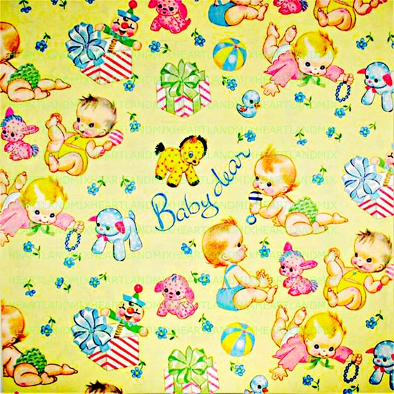 Vintage Baby Shower Wrapping Paper Digital Image Download Printable Unisex  Baby Dear Newborn Baby Gift