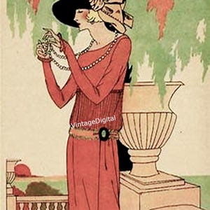 Vintage Art Deco Flapper Lady Transfer/cards/tags/scrapbook/ wall art print