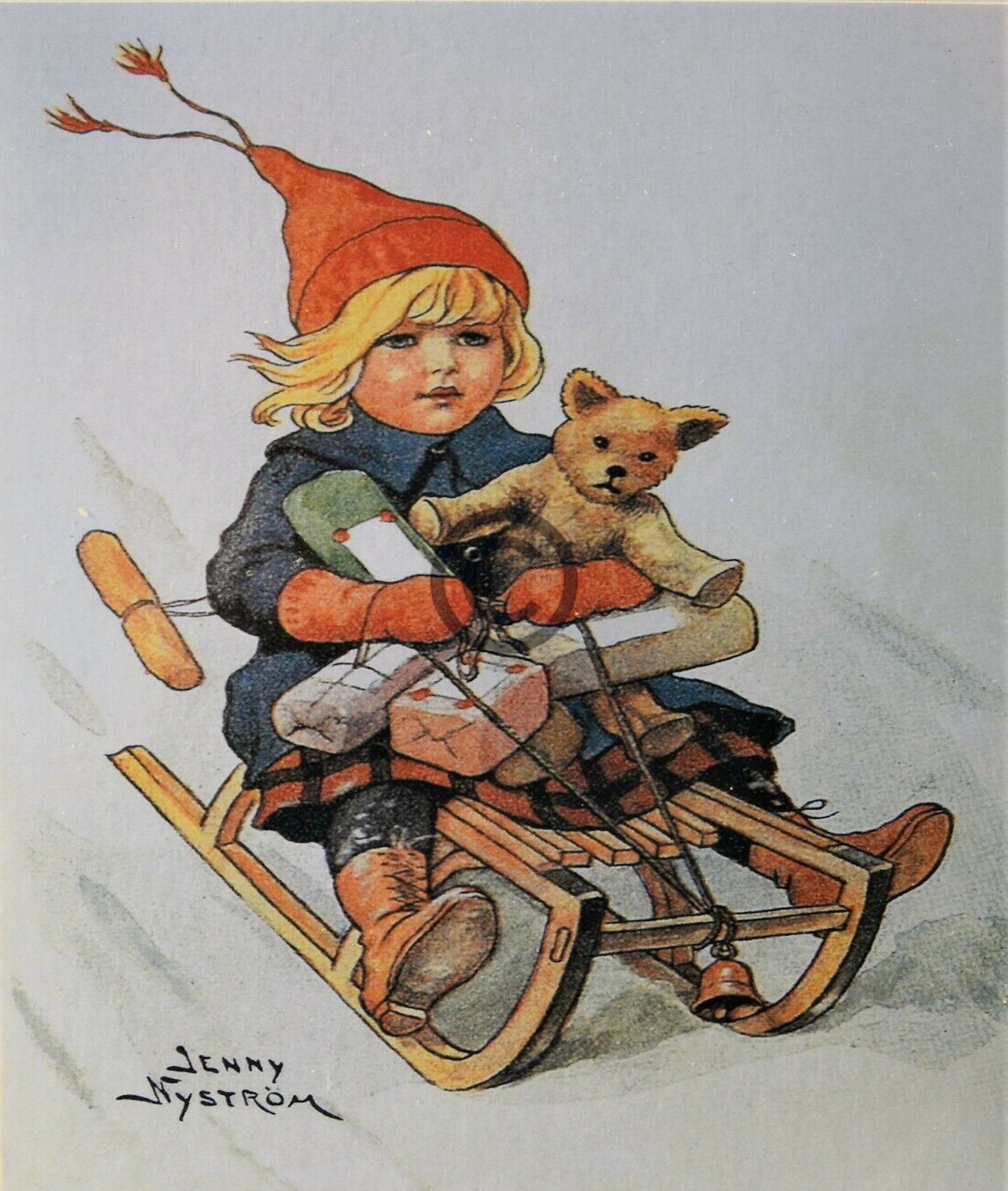 Antique Vintage Christmas Girl Sledding Wall Etsy