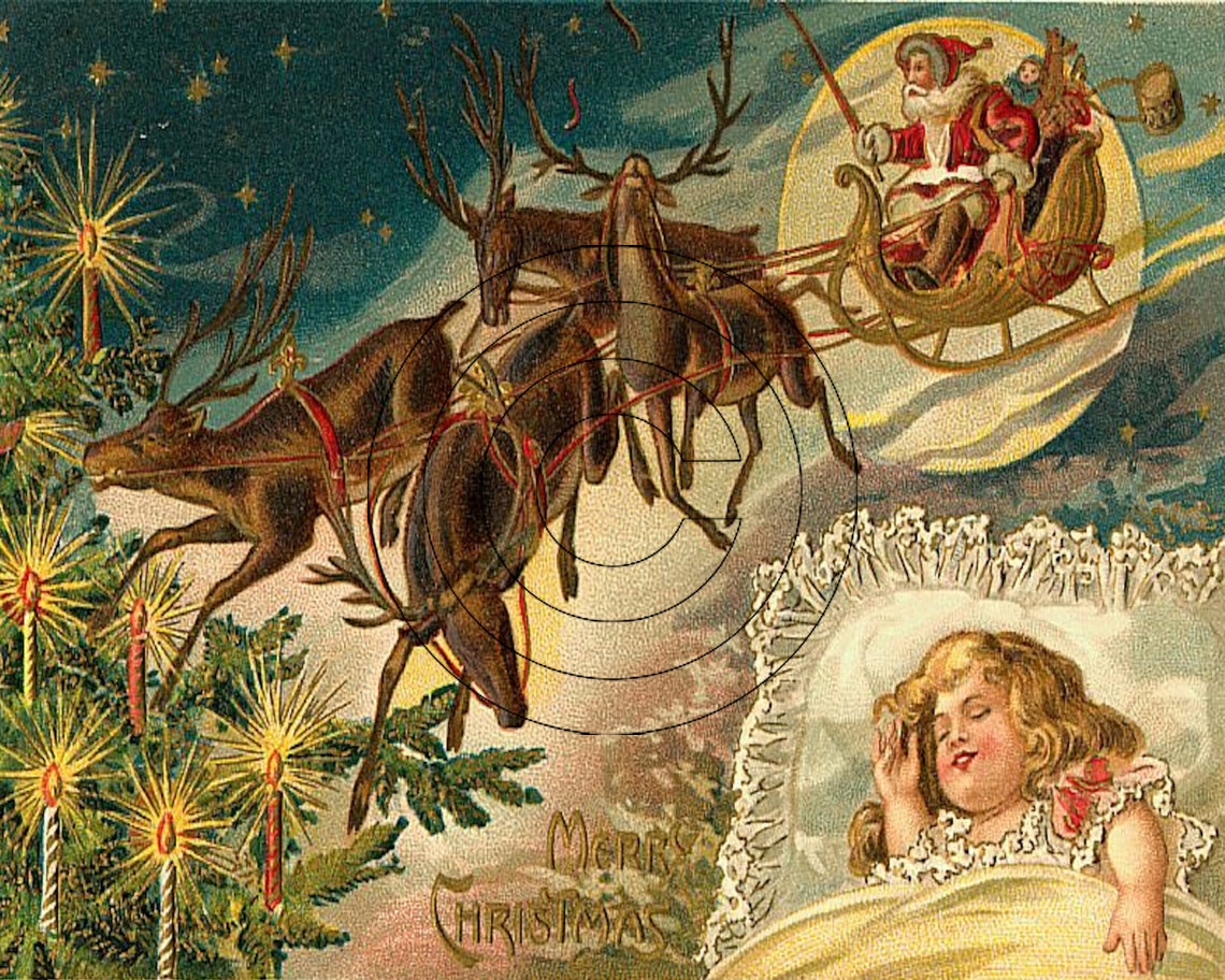 Victorian Christmas Eve DREAMS of SANTA Claus and REINDEER Etsy