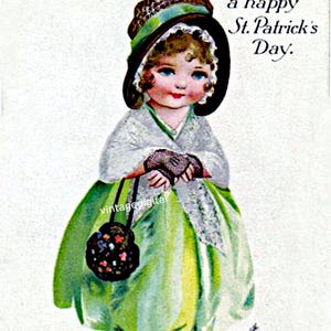 Cartão postal digital com imagem de garota irlandesa vestida em estilo colonial vintage