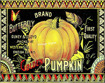 Pumpkin Brand Vintage Label, Logo, Hang Tags,Transfers Digital image Download Printable