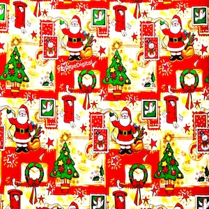 Retro Christmas Paper Santa and Trees Digital Image wallpaper Download Printable