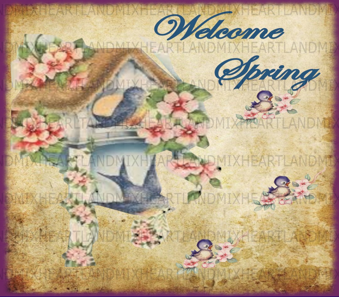 Antique Vintage Floral Welcome Spring Digital Image Illustration ...