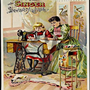 Singer Sewing Machine Ad: Vintage First Lesson Art Deco Print (Digital Download)