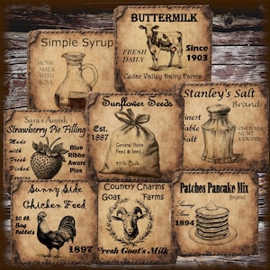 Vintage Farmhouse Primitive Pantry Labels Digital Image Download Printable ~ Set of 8