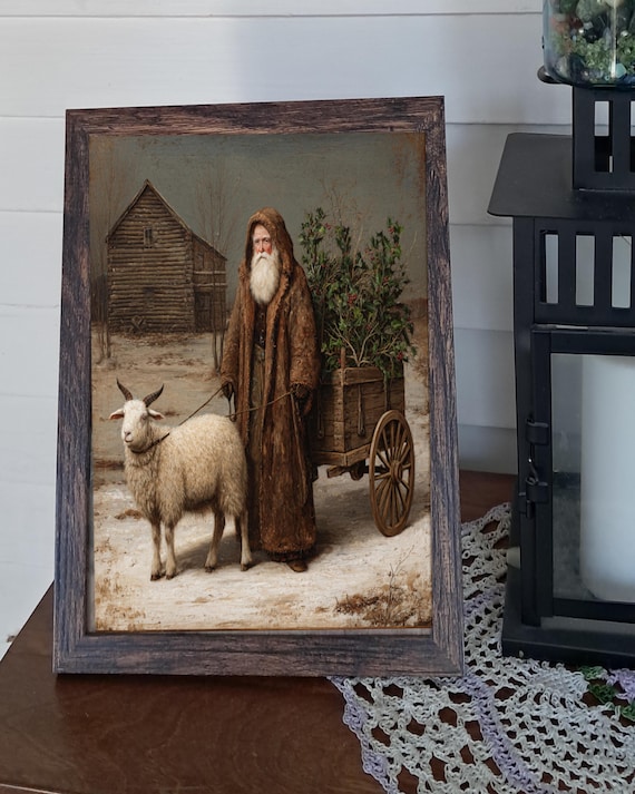 Vintage Christmas Belsnickle Santa Claus Canvas Print: Primitive Folk Art