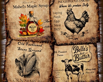 Vintage Farmhouse Pantry Label Prints: Rustic Farmhouse Decor (Digital Download)
