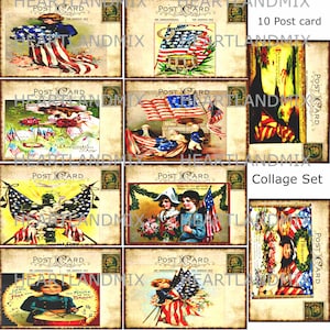 Set antico vintage di 10 cartoline Memorial Day Collage Set Immagine Scarica Stampabile Scheda