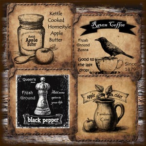 Farmhouse Vintage Primitive Country Pantry Labels Digital Download Clip Art Printable Images