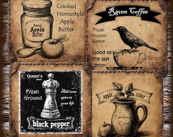 Farmhouse Vintage Primitive Country Pantry Labels Digital Download Clip Art Printable Images