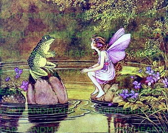 FAIRY and FROG Storybook Vintage Illustration Digital Vintage Fairy Download Digital Fairy Print Ida Outhwaite