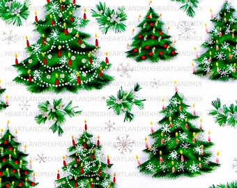 Christmas Wrapping Paper Vintage Christmas Trees Digital Image Printable Download