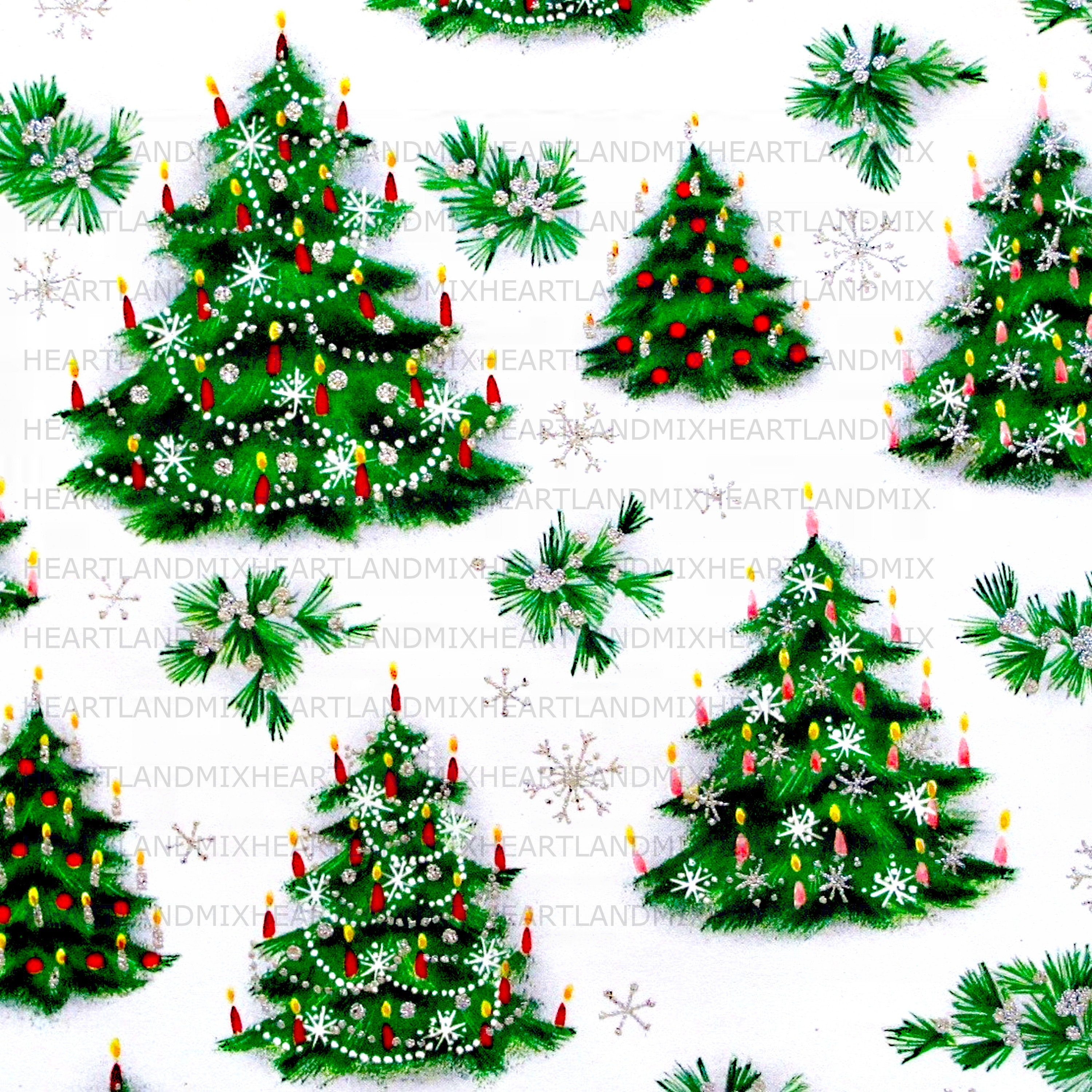 Christmas Wrapping Paper Vintage Christmas Trees Digital Image Printable  Download