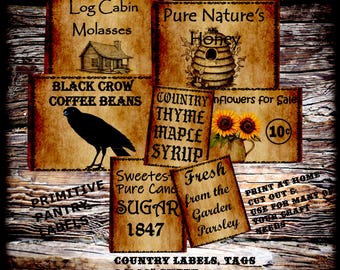 Vintage Country Store Labels: Primitive Pantry Tags (Digital Download)