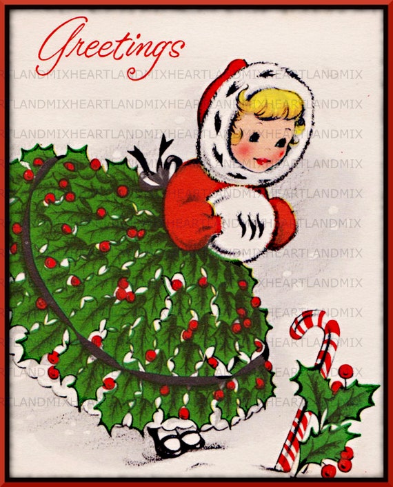1950 vintage christmas postcard teenwife gir