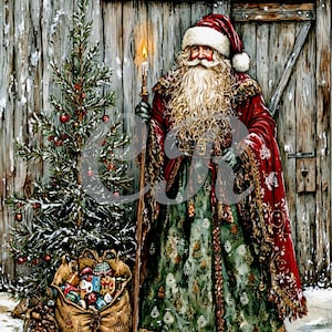 Vintage Primitive Farmhouse Christmas Old World Santa Claus Canvas prints