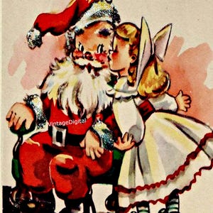 Kisses For Santa Vintage kerstafbeelding glitter kerstmuts digitale download afdrukbare