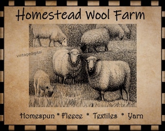 Vintage Sheep Print: Primitive Wool Farm Illustration (Digital Download)