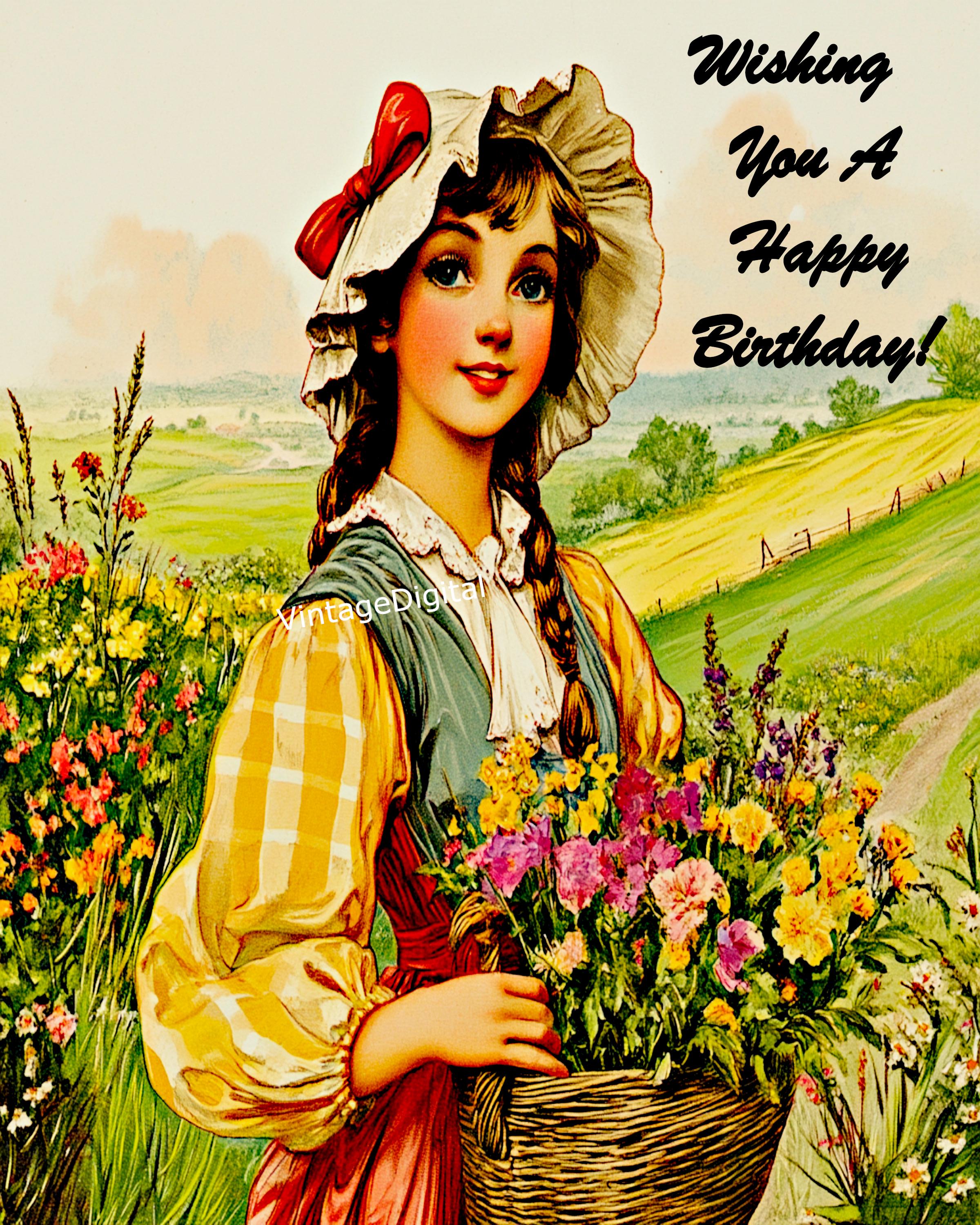 Vintage Birthday Girl Digital Image Download Printable Cards, Tags ...