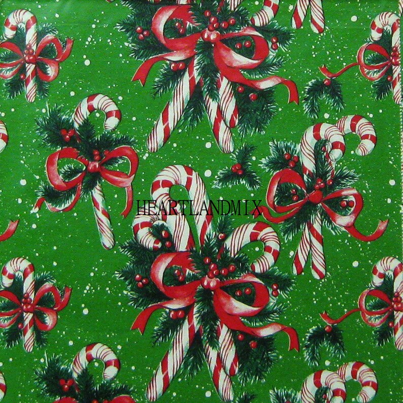 Candy Canes LARGE Vintage Christmas Wrapping Paper Download Etsy
