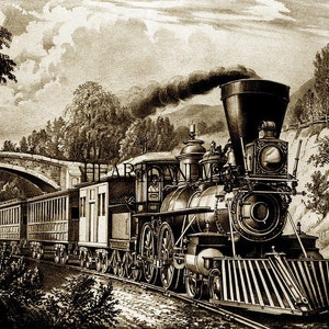 Imagen de arte mural digital descargable e imprimible de locomotora de vapor vintage Descarga instantánea